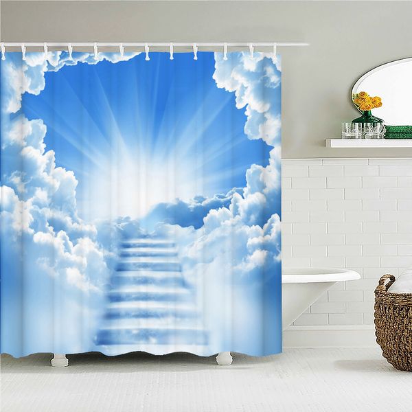 Cortinas de chuveiro Cenas de céu azul ensolarado cenário de tecido impermeável cortina de cortina de cortina de chuveiro impresso para chuveiro para o banheiro com ganchos 230322