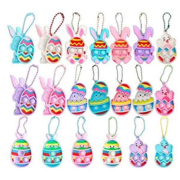 Neue Multicolor Kid Toys Ostern Party Silikon Dekompression Anhänger Kaninchen Karneval Schlüsselanhänger Ostereianhänger