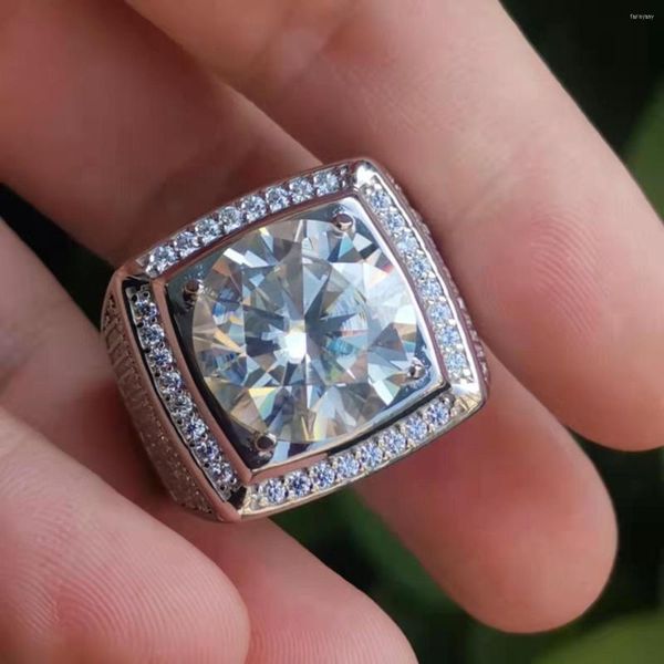 Küme Yüzük 10Ct Büyük Erkekler Yüzük Düğün Takı Moissanite D Renk VVS Beyaz Moissan Diamond S925 Test sertifikalı gümüş