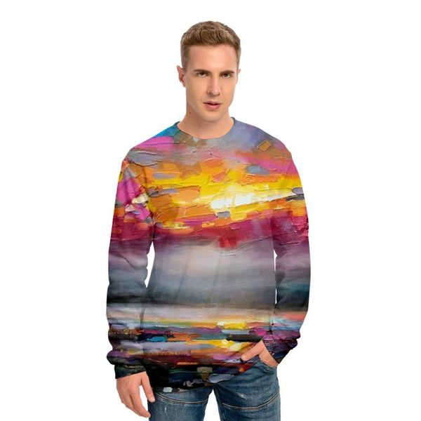 Moletons masculinos moletons o-pescoço de sudadera roupas casuais pintura a óleo impressas homens homens manga longa de manga longa