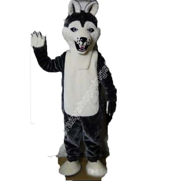 Sıcak satış gri köpek husky köpek maskot kostümleri karikatür tema fantezi elbise lise maskot reklam giyim