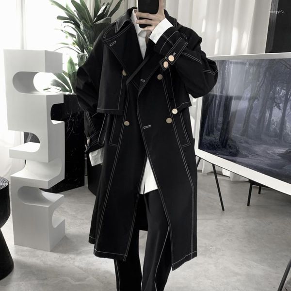 Trench da uomo Cappotto da uomo in stile britannico Cappotto da abito nero Giacca da uomo di design di media lunghezza 2023 Giacca a vento casual Cappotto da uomo