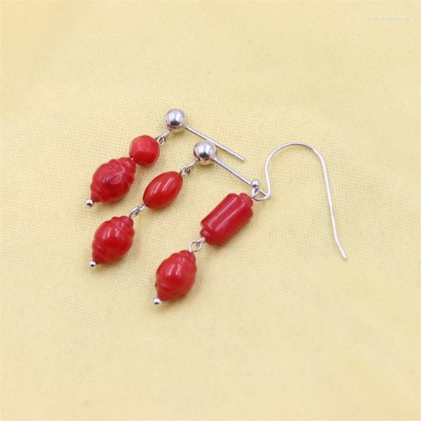 Серьги -грибы Zfsilver Fashion Madeny Egg Natural Love Red Sea Bamboo Coral S925 Серебряное серебро для женщин шарм