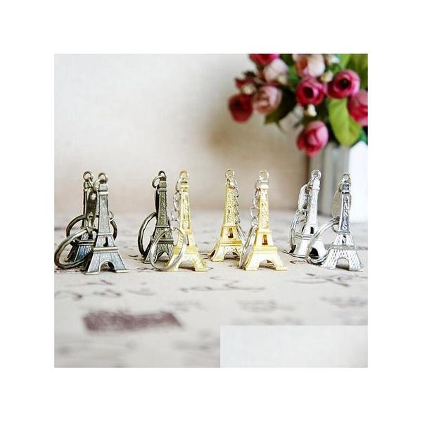 Celas do telefone celular Charms Eiffel Tower Keychain carimbado Paris France Gold Sliver Bronze Key Ring Gifts Fashion Atacades Drop Deli Dhwav