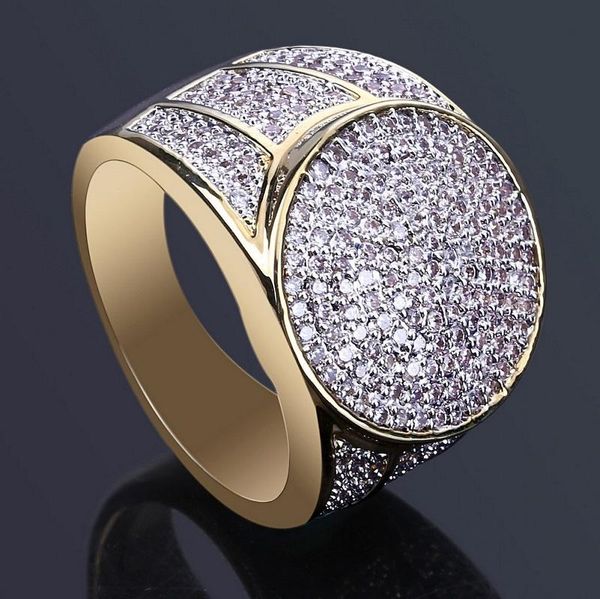 Solitaire Ring masculino Hip Hop Gold noivado de noivado Jóias Novas moda Iced Out Simulation Diamond for Men Women