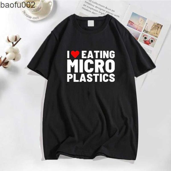 Camisetas masculinas I Love Microplastics T-shirts Homem Men Funny Mmicroplastic Humor Carta impressão Tee Tops Summer Cotton Casual Camise