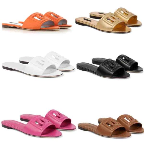 Suola in gomma da donna Flop Flip Pantofole sandalo piatto Scivoli in pelle ritagliata Scivoli in pelle Millennials Scivoli da spiaggia per esterni Infradito casual Infradito Designer di lusso