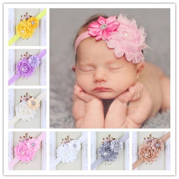 Bebek kafa bantları elastik şerit elmaslar poligonal çiçek kafa bandı bebek şapka moda başı saç aksesuarları çok renkler karışık