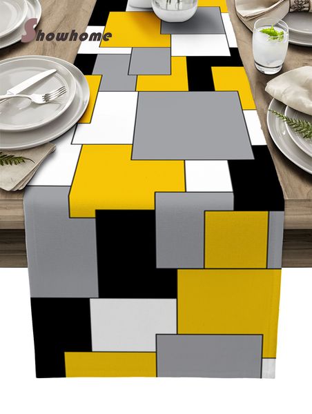 Table Runner Yellow Mosaic Farbe abstrakter Kunsttisch Läufer Luxus Hochzeit Dekoration Tisch Cover Weihnachtsdekoration Tischdecke 230322