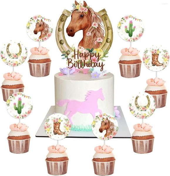 Abastecimento festivo 25pcs Capinhos de bolo de cavalo para meninas de aniversariante Cupcake de cowgirl com decorações de corrida de botas
