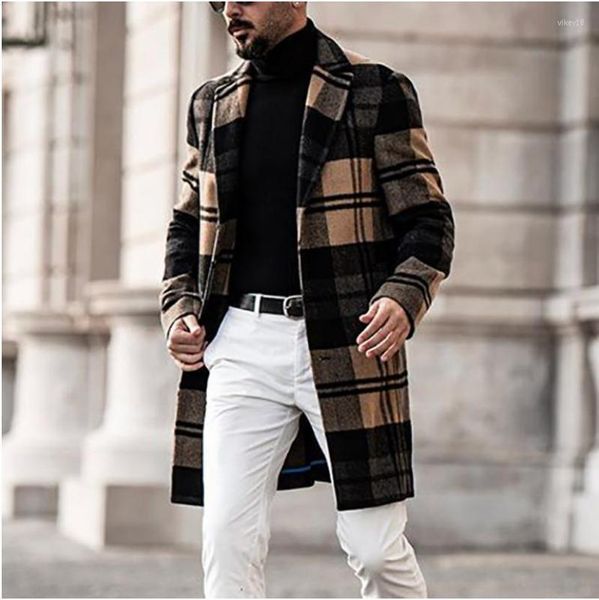 Männer Trenchcoats 2023 Herbst und Winter Europäische und amerikanische Herrenmode Freizeit Plaid Wollmantel Mittellang