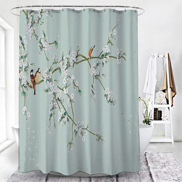 Tende da doccia Tenda da doccia per fiori e uccelli Tenda da doccia decorativa per bagno impermeabile Decorativa Tessuto stampato 3D cortina de la ducha 230322