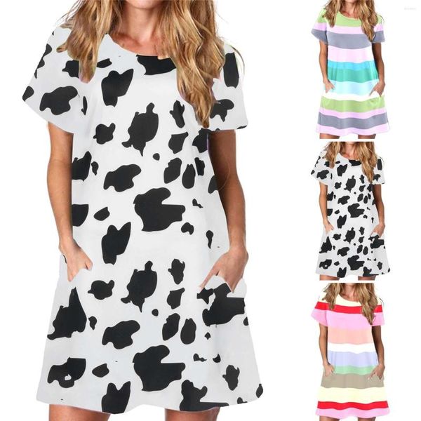 Casual Kleider Milch Druck Kurzarm Rock Schöne Mädchen Bequeme frauen Kleid 2023 Sommer Lose Mode Trend Tragen