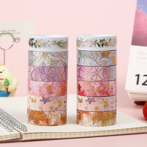 Confezione regalo 6 pezzi Nastri Washi abbronzanti floreali Lamina d'oro Adesivo per scrapbooking fai da te Nastro decorativo in materiale collage per forniture per ragazze