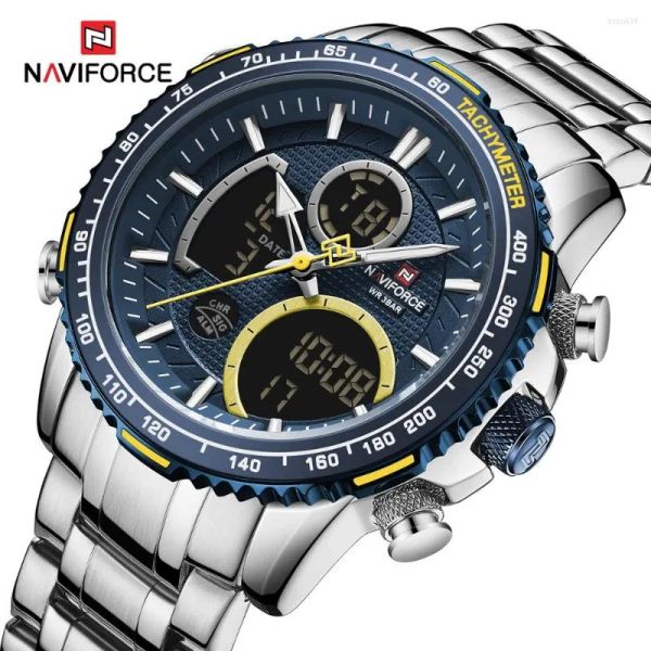 Relógios de pulso NAVIFORCE 9182 Relógio Militar para Homens À Prova D 'Água Esporte Top Marca Mens Dual Display Digital Aço Inoxidável