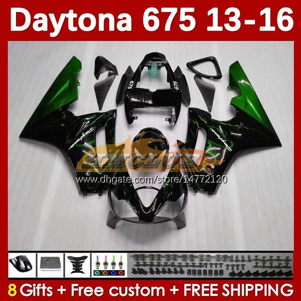 Carenti di moto per Daytona 675 675R 2013-2016 Bodywork Daytona675 Bodys 166No.65 Daytona 675 R 13 14 15 16 2013 2014 2015 2016 Kit di fiera motociclistica OEM Fiamme verdi