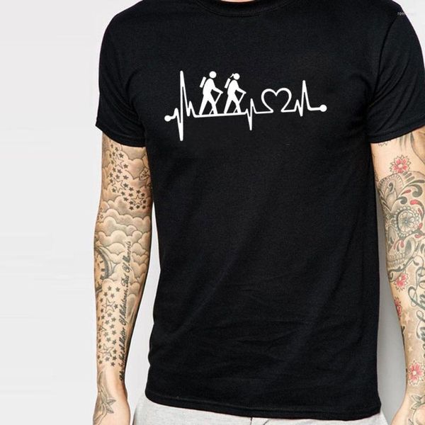 Erkekler Tişörtleri Yürüyüş Yürüyüşçü Çift Kalp atışı Yaşam Hattı Baskı Pamuk Gömlek Erkekler Erkek Arkadaş Yaz Grafik Tees Üstler Hipster