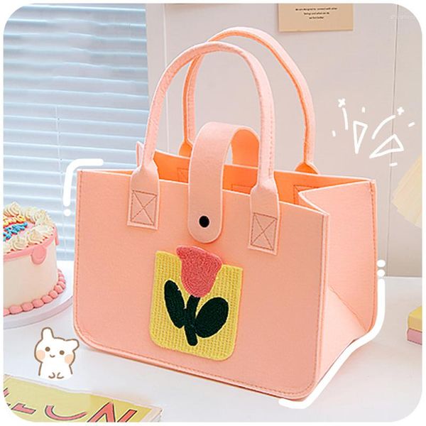 Borse portaoggetti Borsa per pranzo al sacco con fiori Kawaii per bambini Donna Ragazza Carina borsa Bento portatile coreana di grandi dimensioni per cibo scolastico per ufficio