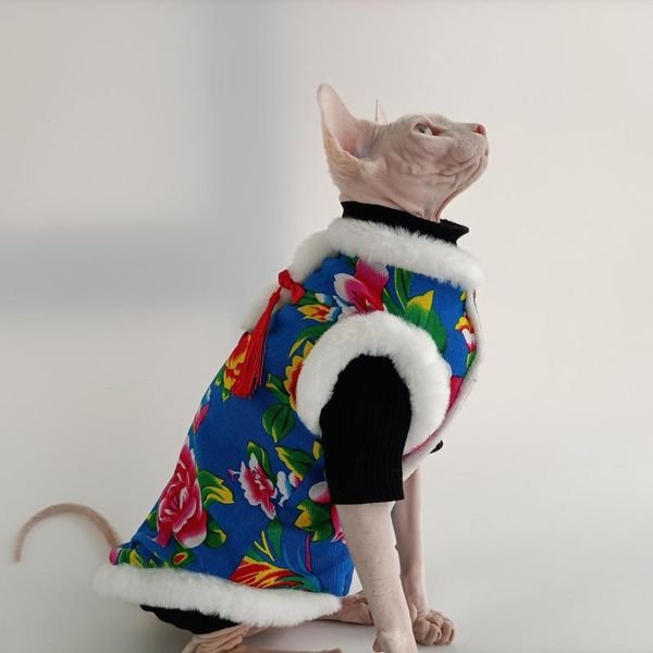 Costumi per gatti WMXZ Sfinge Vestiti senza peli Tuta ispessita Celebrazione dell'anno Calore Saluto Vestito Natale Costume per cani Inverno