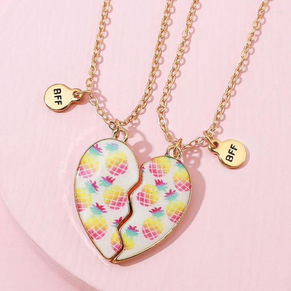 Подвесные ожерелья 2pcs/Set Friend Ожерелье Cartoon Pineapple Heart Дружба BFF Ювелирные подарки для детей