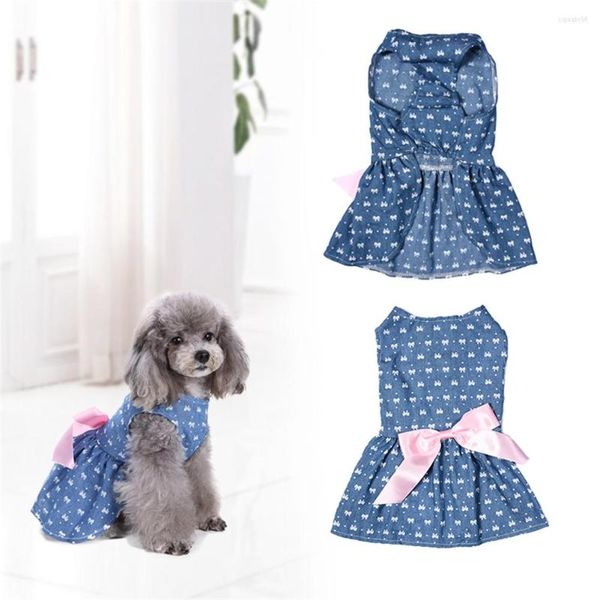 Kedi kostümleri yaz köpek denim etek evcil kot prenses elbise sevimli kıyafetler bowknot sundress yavrusu tek parça malzemeler