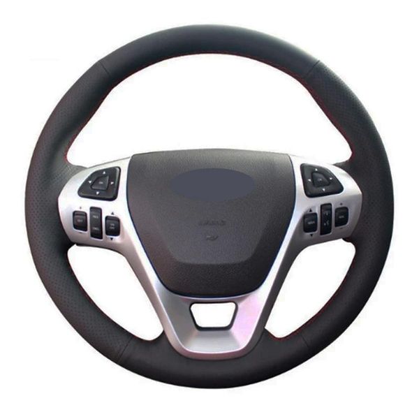 O volante do volante tampa da capa do carro Diy não deslizamento de couro artificial preto para explorador 2011-2023 Taurus 2012-2023 Edge 2011-2014