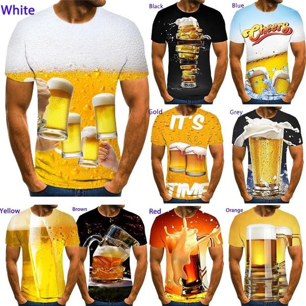 Camisetas masculinas Mulheres/masculino Tops de impressão de cerveja Personalidade de cerveja Camiseta curta Moda Casual 3D Impresso