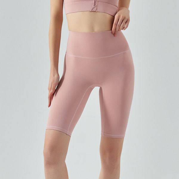 Leggings femininas LU Nude Color com bolsos e controle de barriga, calças de ioga justas de comprimento 5/8 para academia, corrida e esportes