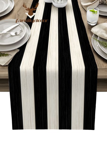 Runner de mesa Grãos de madeira preto e branco Stripes Moda Criativa Runner para acessórios para mesa de jantar Modern simples gabinete de mesa 230322