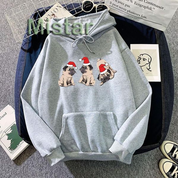 Damen-Kapuzenpullover, süßer Mops-Hund-Hoodie, Damen-Druck, frohe Weihnachten, Sweatshirts, übergroße Streetwear-Pullover, Herbst-Damen-Hoodie-Kleidung