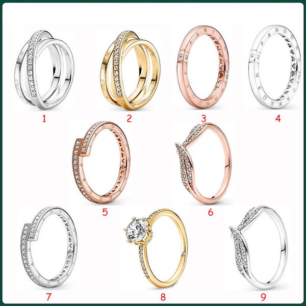 2023 Yeni Popüler 925 Sterling Silver Pandora Gül Çift Yüzük Romantik Peach Kalp Yüzük Kadın Hediye Moda Takı Aksesuarları