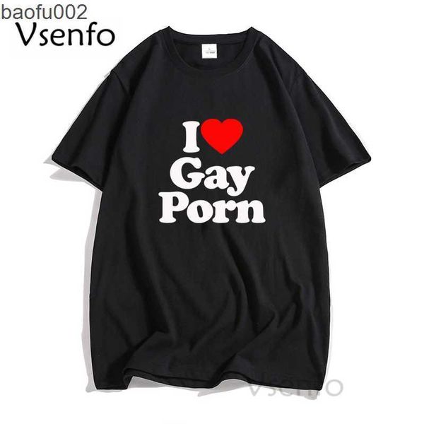 Herren-T-Shirts „I Love Gay Porn“, Herren-T-Shirts, lässige Baumwolle, Sommer, LGBT-T-Shirt, Unisex, kurzärmelig, Streetwear, Rundhalsausschnitt, Herren-Baumwoll-T-Shirt W0322