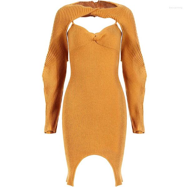 Vestidos casuais vestido de suéter de outono corporcão Mulheres 2023 malha estirada em duas peças bainha reversível mini aperto sexy