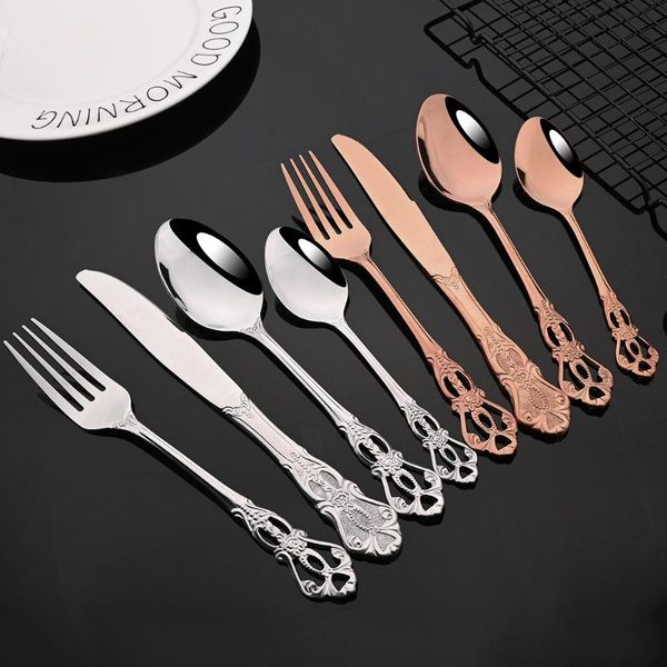 Dinnerware Define talheres de talheres de rosa de oeste vintage Facas de jantar Forks colheres de chá de colheres de luxo de luxo de luxo de luxo de luxo de luxo