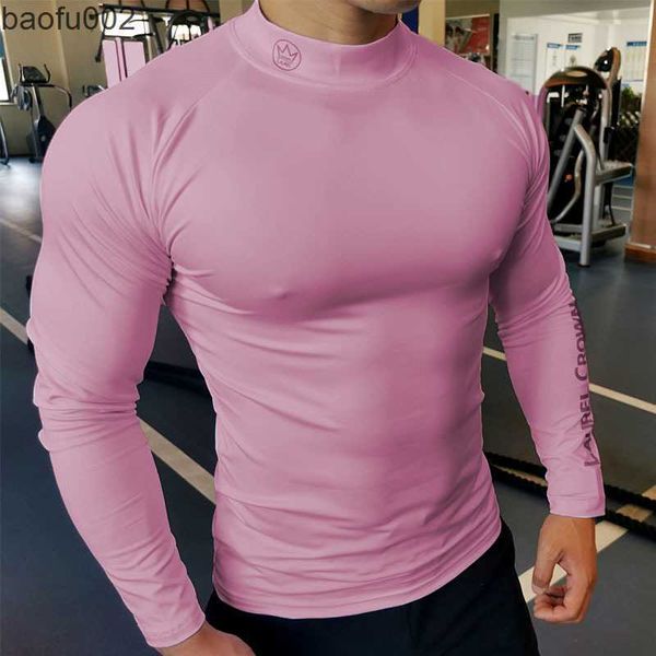 Camisetas de camisetas masculinas Camisa de compressão Homens executando treinamento de manga longa Muscle Workout Sports Sports Wear Man Gym Gym Skinny Tops W0322