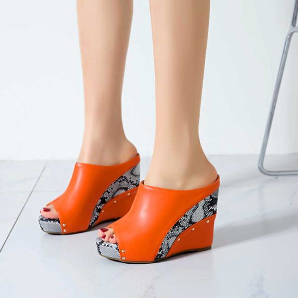 Hausschuhe Ochanmeb sexy Keilabsätze Hausschuhe Damen Plateau Clog Pantoletten weiß rot gelb orange offener Peeptoe Slide Keilschuh große Größe 50