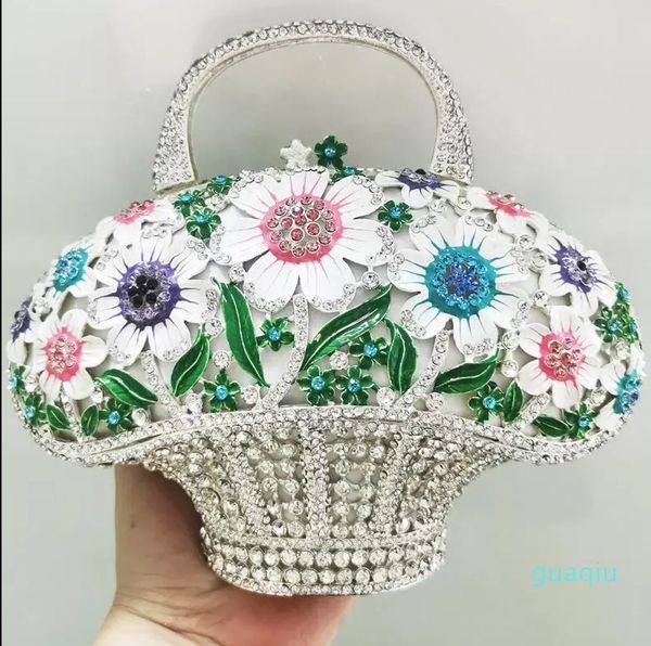 Tasarımcı-Akşam Çantalar Varış Çiçek Yapraklar Sepet Rhinestone Cüzdan Lüks Pırlanta Kadın Debriyajlar Çanta Kristal Düğün Gelin Tapan