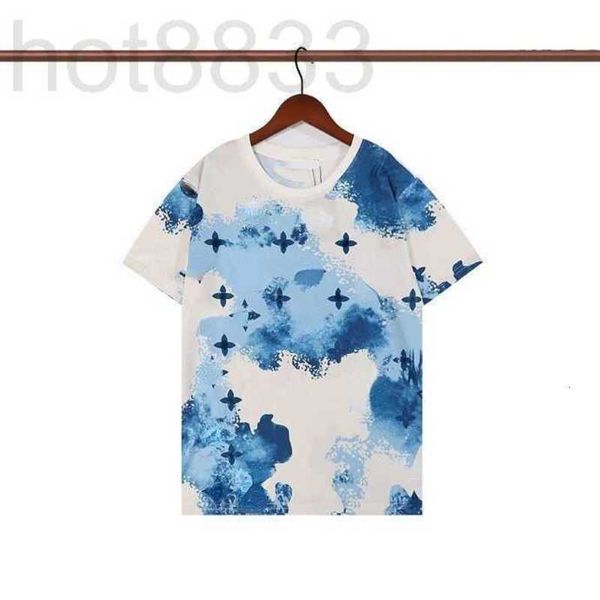 T-shirt da uomo T-shirt firmata T-shirt versione alta Blu Cielo Bianco Nuvola Stella Stampa Girocollo Manica corta Moda donna Casual Allentato 15U3