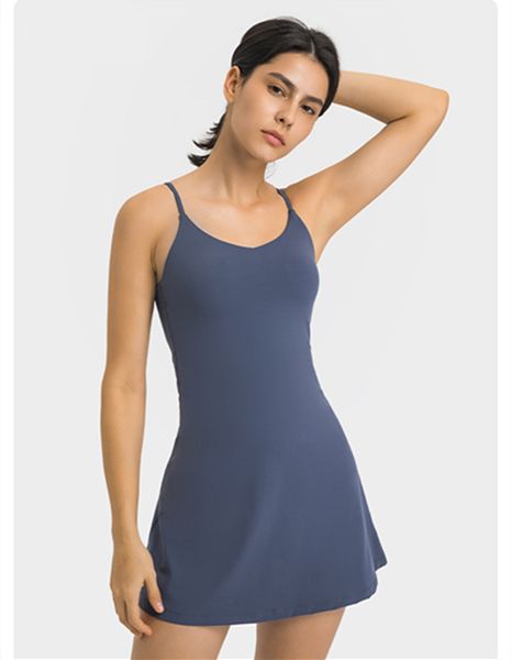 Vestido de tênis feminino LL Roupa de ioga para treino Almofada de peito dentro de shorts para meninas Vestidos de golfe para academia Slip Fitness Vestido de tênis feminino