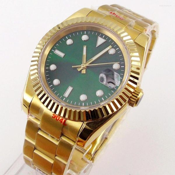 Orologi da polso NH35 PT5000 Miyota8215 Orologio da uomo 36mm 39mm Movimento automatico Placcato oro Vetro zaffiro Quadrante verde 316L Oyster