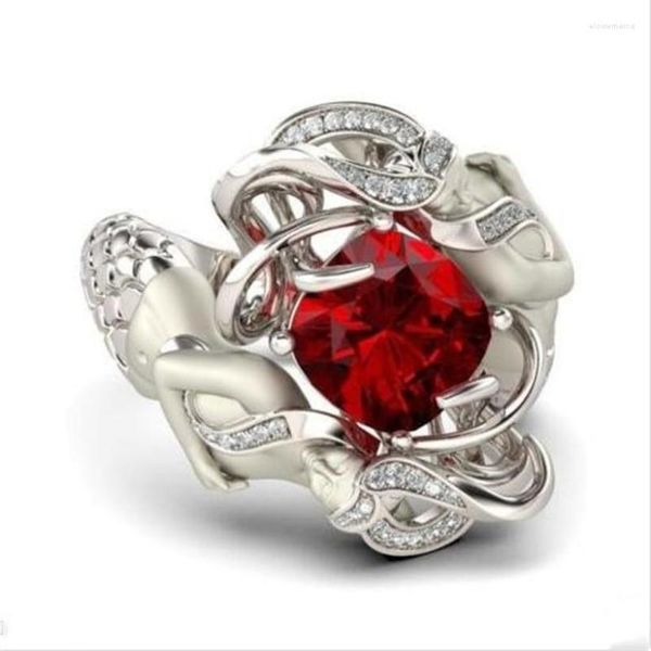 Anelli a grappolo Nove stile taglio cuscino rosso rubino naturale anello con pietra preziosa sirena di lusso in argento sterling 925 per gioielli da sposa da donna