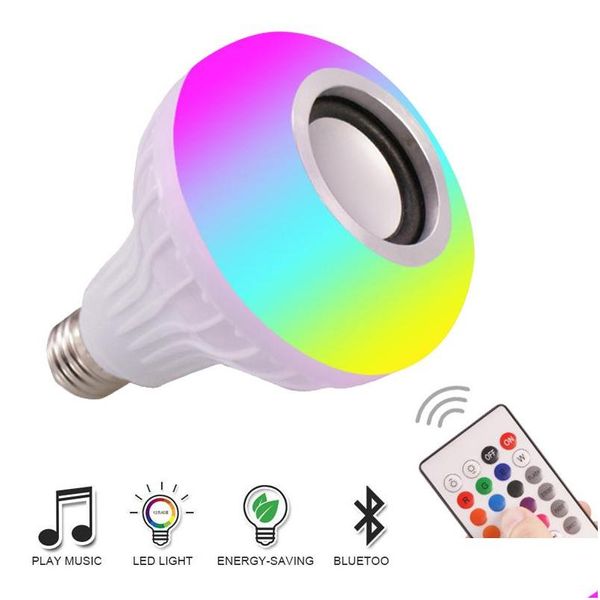 Smart Illumination E27 Светодиодный свет RGB Беспроводные динамики Bluetooth BB Music Играет в Dimmable 12W Player o с 24 клавишами удаленные Dro Dhmb1