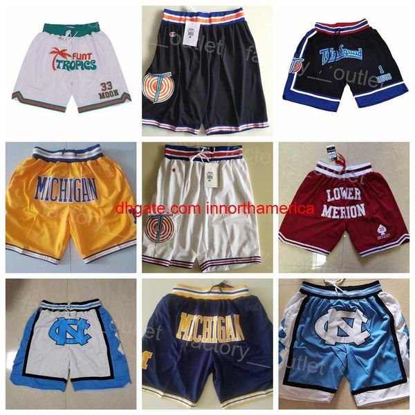 Männer Movie College Just Don Shorts Sport Basketball Jogginghose Lower Merion Michigan Wolverines Hose Flint Tropics Semi Wear Space Jam Tune Squad Pocket