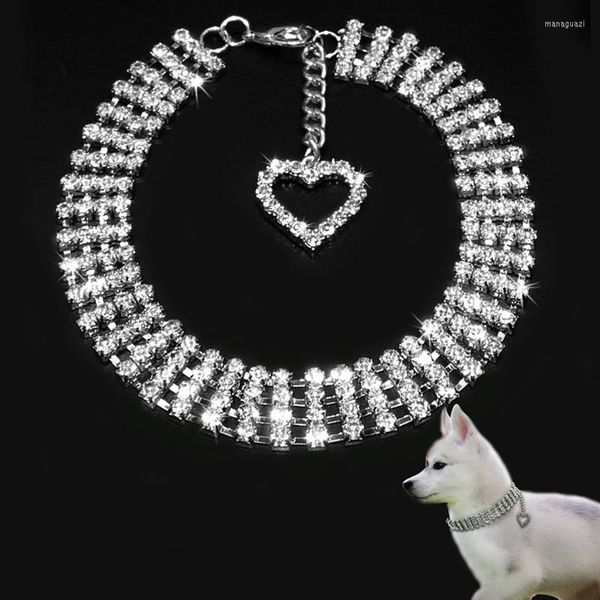 Collari per cani Collare lucido con strass Pet Bling Collana Gioielli per cuccioli Ciondolo a cuore Decorazione per feste di compleanno per matrimoni Accessori per gatti