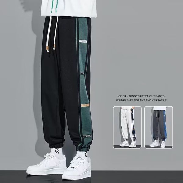 Calça masculina calça reta casual de retalhos de outono para homens coreanos calças de moda de streetwear de rua folga de ginástica HOMBRE PANTALONES 230323