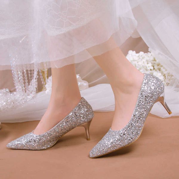 Abendschuhe, Übergröße 34–43, Damen-Hochzeitsschuhe, Splitter-High-Heels-Pumps, Bling Brida-Schuhe, spitze Zehen, Bootsschuhe, goldfarbene Pailletten-Pumps, 9880N AA230322