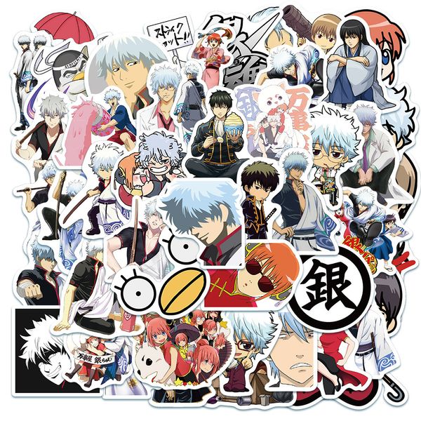 50pcs-pack gin tama prata alma desenho animado adesivos de vinil atacado adesivo de laptops à prova d'água de recados de guitarra de garrafa de garrafa de água de guitarra de guitarra de skate