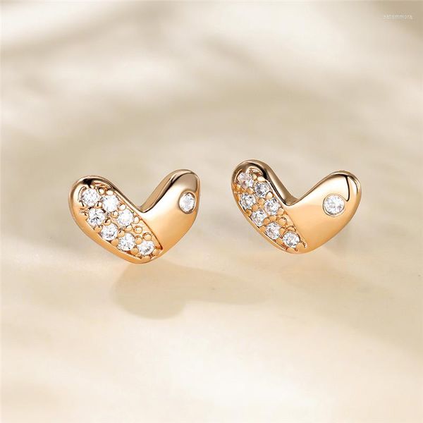 Orecchini a bottone Dainty Cute Small Heart White Round Zircon Tiny Trendy Color oro minimalista per gioielli da donna