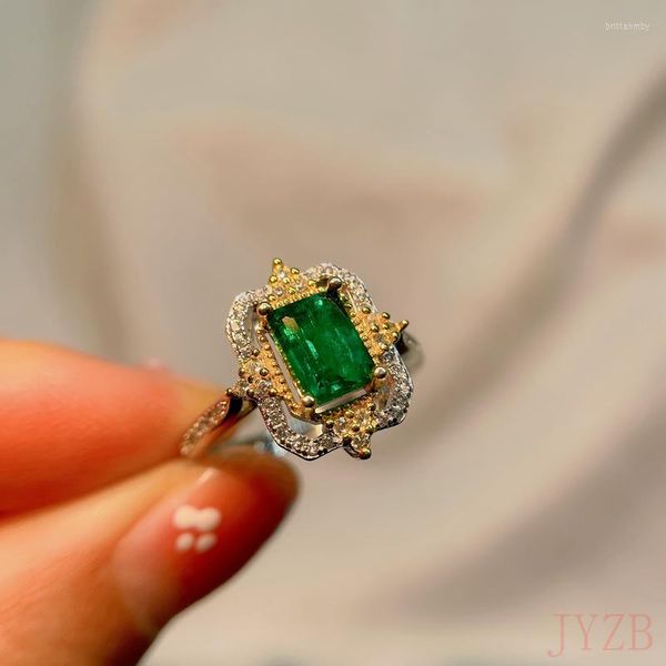 Anelli a grappolo Gioielli in argento 925 Anello di lusso leggero da indossare tutti i giorni Gemma di smeraldo naturale quadrato 6x8 mm