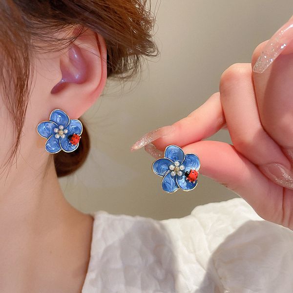 Afshor Charme Trendy Fete Blue Flower Pérola Brincos para Mulheres Adorável Busca Vermelha de Busca Vermelha Qualidade Diário Jóias doces finas diárias